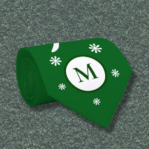 エメラルドグリーンフラワーパワーモノグラムネックタイ ネクタイ