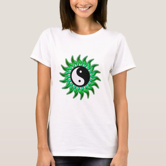 エメラルドグリーンフレーミング陰陽サン Tシャツ (正面)