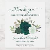 エメラルドグリーンフローラエレガントな結婚式ありがとう ワインラベル (シングルラベル)