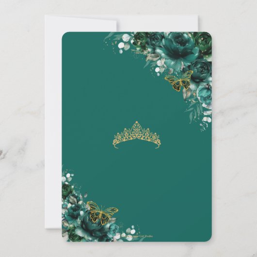 エメラルドグリーンフローラキンセアニェラスウィート16誕生日 招待状 (裏面)