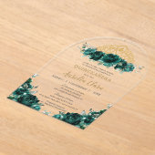 エメラルドグリーンフローラキンセアニェラプリンセスクラウン アクリル招待状 (レイダウン)