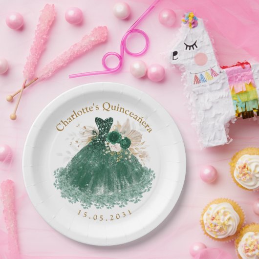 エメラルドグリーンフローラキンセアニェラプリンセスドレス ペーパープレート (パーティー)