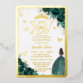 エメラルドグリーンフローラキンセアニラクインズ15 XV金ゴールド 箔招待状 (正面)