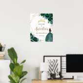 エメラルドグリーンフローラキンセアニラジオメトリックウェルカム ポスター (ホームオフィス)