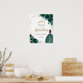 エメラルドグリーンフローラキンセアニラジオメトリックウェルカム ポスター (キッチン)