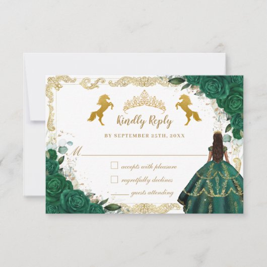 エメラルドグリーンフローラキンセアニラチャロ金ゴールドホース 出欠カード (正面)