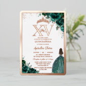 エメラルドグリーンフローラキンセアニラ15 XVバラ金ゴールド 箔招待状 (立ち正面)