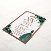 エメラルドグリーンフローラキンセアニラ15 XVバラ金ゴールド 箔招待状 (回転した状態)