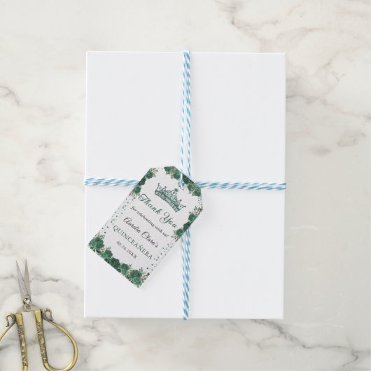 エメラルドグリーンフローラクインセアニラありがとう ギフトタグ (より糸付き)