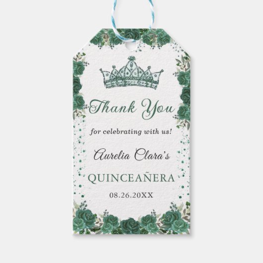 エメラルドグリーンフローラクインセアニラありがとう ギフトタグ (正面)