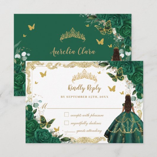 エメラルドグリーンフローラクインセアニラプリンセスクラウン 出欠カード (正面/裏面)