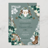 エメラルドグリーンフローラクレストチャロキンセアニェラインヴィ 招待状 (正面/裏面)