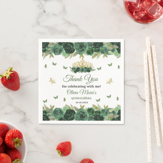 エメラルドグリーンフローラティアラ+バタフライキンセアニェラ スタンダードカクテルナプキン (インサイチュ)