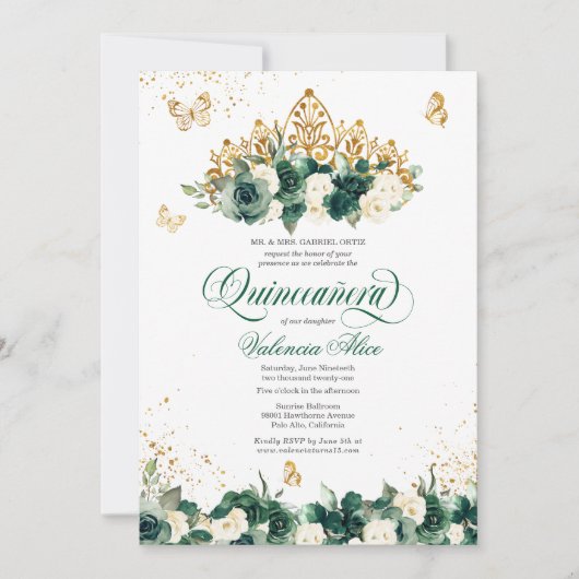 エメラルドグリーンフローラティアラ+バタフライキンセアニェラ 招待状 (正面)