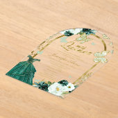 エメラルドグリーンフローラバタフライキンセニェラ アクリル招待状 (レイダウン)