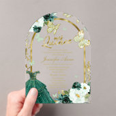 エメラルドグリーンフローラバタフライキンセニェラ アクリル招待状 (インサイチュ (ポータブル))