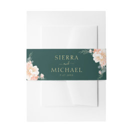 エメラルドグリーンフローラピーチクリーム結婚金ゴールド 招待状ベリーバンド