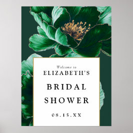 エメラルドグリーンフローラブライダルシャワーウェルカムサイン ポスター