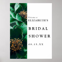 エメラルドグリーンフローラブライダルシャワーウェルカムサイン