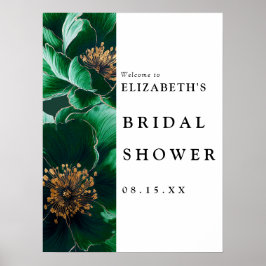 エメラルドグリーンフローラブライダルシャワーウェルカムサイン ポスター