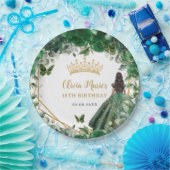 エメラルドグリーンフローラブラウンプリンセス18誕生日 ペーパープレート (パーティー)