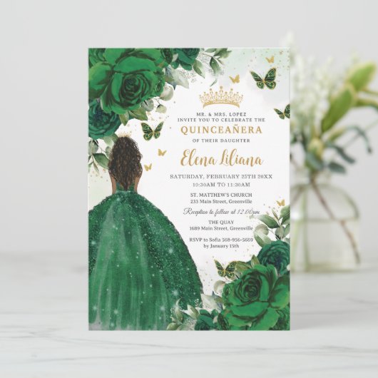 エメラルドグリーンフローラプリンセスキンセアニラスウィート16 招待状 (スタンド正面)