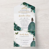 エメラルドグリーンフローラプリンセスティアラキンセアニラ オールインワン招待状 (内側)