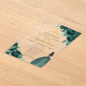 エメラルドグリーンフローラプリンセス金ゴールドキンセアニェラXV アクリル招待状 (レイダウン)