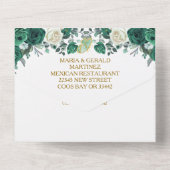 エメラルドグリーンフローラプリンセス金ゴールドキンセアニラ オールインワン招待状 (裏面)