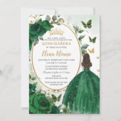 エメラルドグリーンフローラプリンセス金ゴールドキンセアニラ 招待状 (正面)