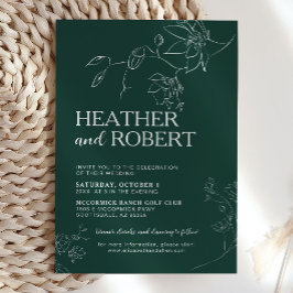 エメラルドグリーンフローラボタニカルシンプルボホ結婚ズ 招待状