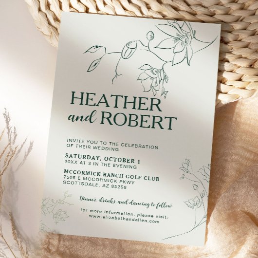 エメラルドグリーンフローラボタニカルボ結婚ホズ 招待状