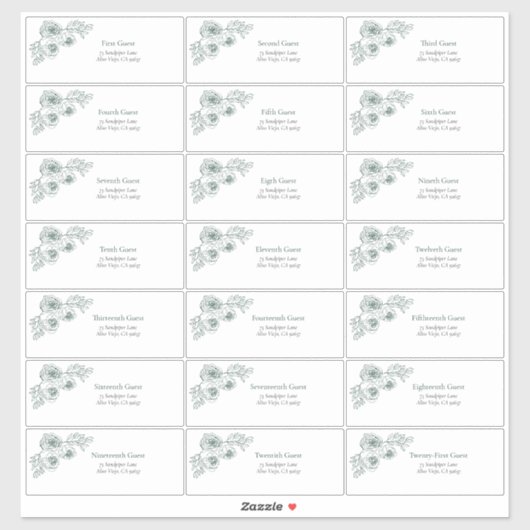エメラルドグリーンフローララインアートゲストアドレス シール (シート)