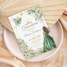 エメラルドグリーンフローラルゴールデンバタフライQuinceañera