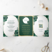 エメラルドグリーンフローラ大理石オールインワン結婚ズ 三つ折り招待状 (内部)