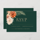 エメラルドグリーンフローラ素朴秋の結婚式 出欠カード (正面/裏面)