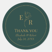 エメラルドグリーンフローラ結婚モノグラムありがとう ラウンドシール (正面)