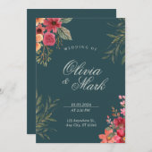 エメラルドグリーンフローラ結婚式招待状 招待状 (正面/裏面)