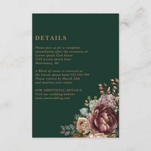 エメラルドグリーンフローラ結婚金ゴールドの詳細 エンクロージャーカード (正面)