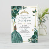 エメラルドグリーンフローラ蝶とドレス 招待状 (スタンド正面)