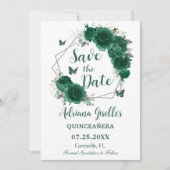 エメラルドグリーンフローラ蝶スウィート16誕生日 セーブザデート (正面)