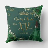 エメラルドグリーンフローラ蝶フォトキンチェニェラ クッション (裏面)