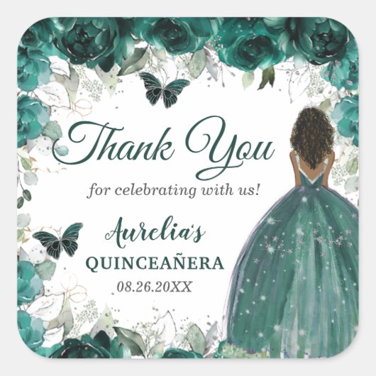 エメラルドグリーンフローラ蝶ブラウンプリンセス スクエアシール (正面)