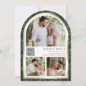 エメラルドグリーンフローラ金ゴールドアーチバタフライ結婚ズ 招待状 (裏面)