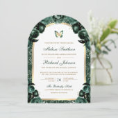 エメラルドグリーンフローラ金ゴールドアーチバタフライ結婚ズ 招待状 (スタンド正面)