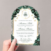 エメラルドグリーンフローラ金ゴールドアーチムスリム結婚ズ アクリル招待状 (インサイチュ (ポータブル))