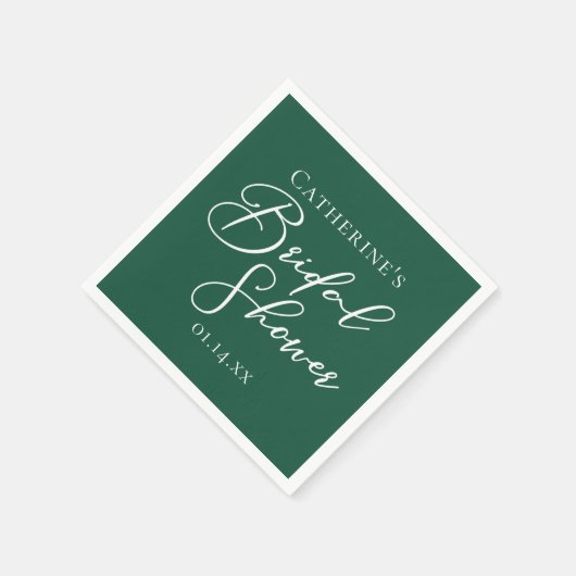 エメラルドグリーンブライダルシャワーパーソナライズされたホワイト スタンダードカクテルナプキン (角)