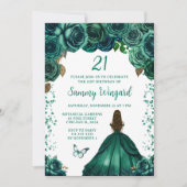 エメラルドグリーンブラウンヘアプリンセス誕生日パーティー 招待状 (正面)