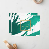 エメラルドグリーンブラシストローク贈与証 ノートカード (正面/裏面インサイチュ)