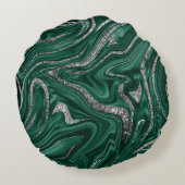 エメラルドグリーンブラックシルバーグリッター大理石#1 ラウンドクッション (裏面)